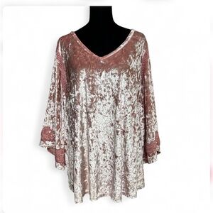 WESTPORT 1962 Velvet Tunic Rose Gold 2X, Bell Sleeves W/ Trim Lace NWOT